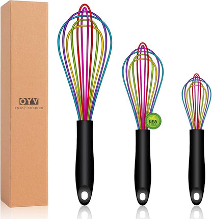 OYV Dishwasher Safe Colorful Silicone Whisk, Sealed Waterproof Design Set of 3 by OYV