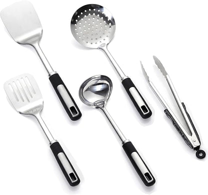 Cooking Utensil Set, Stainless Steel Kitchen Tools Include Solid & Slotted by JULIPRO