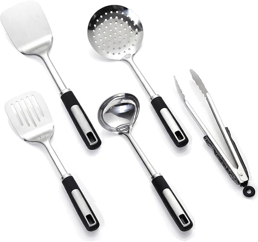 Cooking Utensil Set, Stainless Steel Kitchen Tools Include Solid & Slotted by JULIPRO