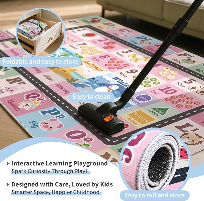 Kids ABC Rug for Playroom, Classroom Alphabet Area Carpet Playmat, Washable - Image 5