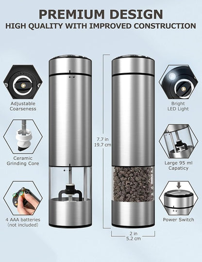 innhom Electric Salt and Pepper Grinder Set Battery Operated Stainless Steel - Image 2