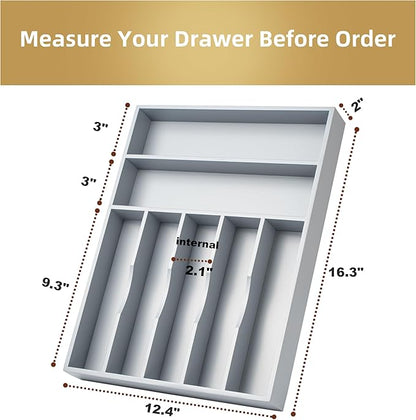 Besilord Silverware Organizer 13 Inch Gray Bamboo Kitchen Drawer Organizer 7 - Image 2