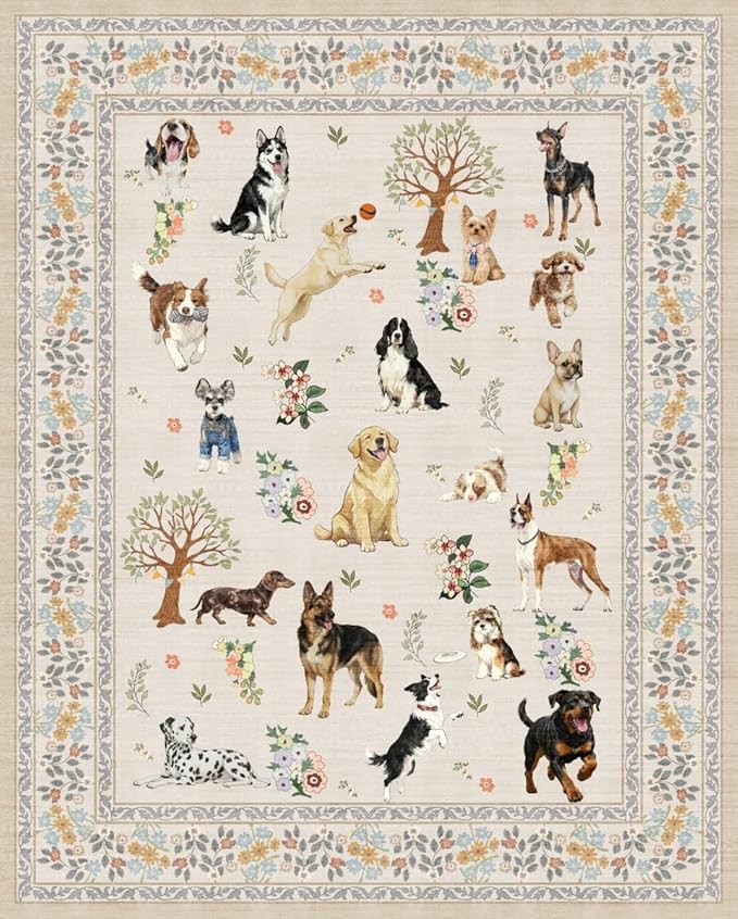 Beige Area Rugs 9x12 Living Room, Washable Dog Rug Non Slip Floral Low Pile by WelcometoBabovid