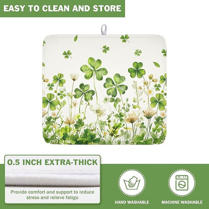 St Patrick's Day Dish Drying Mat 16 x 18 Inch Green Clover Dish Drainer Rack - Image 5