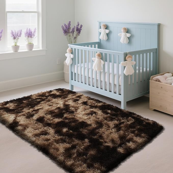 Fluffy Rug Shag Area Rug, Mottling Brown 4x6 Area Rugs - Image 2