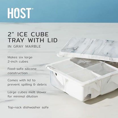 Host Ice Cube Tray with Lid, Makes 6 Large 2" Cubes, Durable Silicone Trays - Image 2