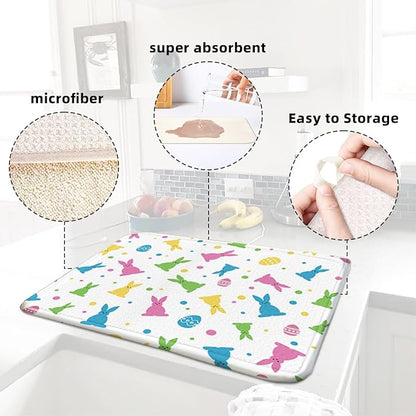 Easter Dish Drying Mat for Kitchen Counter 16''x18'' Microfiber Absorbent - Image 4