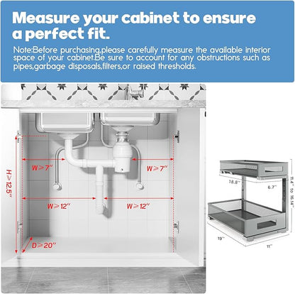 1 Pack 19IN Depth Under Sink Storage Organizer, Large 2-Tier Elegant Mesh Pull - Image 2