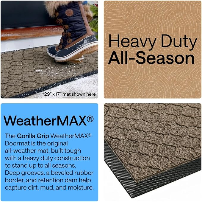 GORILLA GRIP 100% Waterproof All-Season WeatherMAX Doormat US Designed Natural - Image 3
