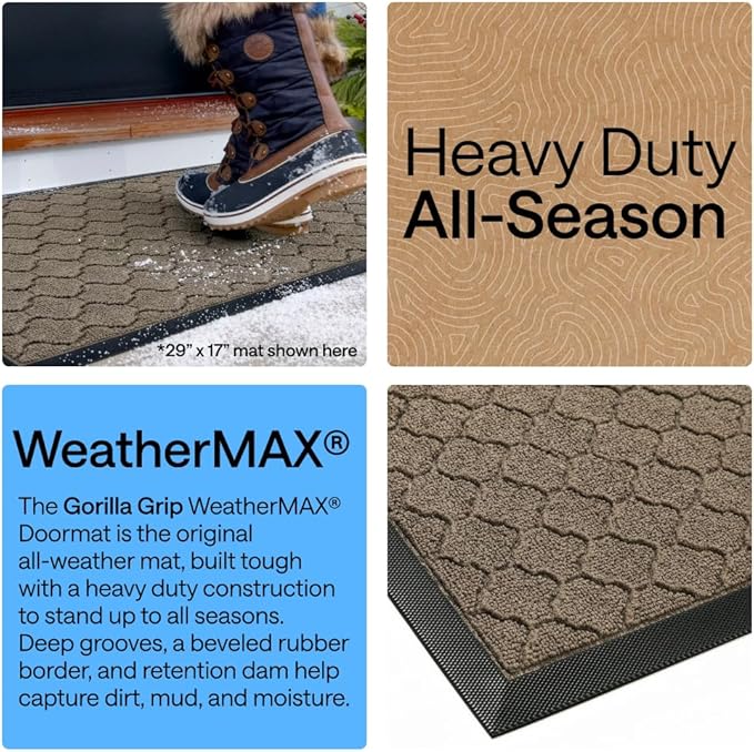 GORILLA GRIP 100% Waterproof All-Season WeatherMAX Doormat, US Designed Natural - Image 4