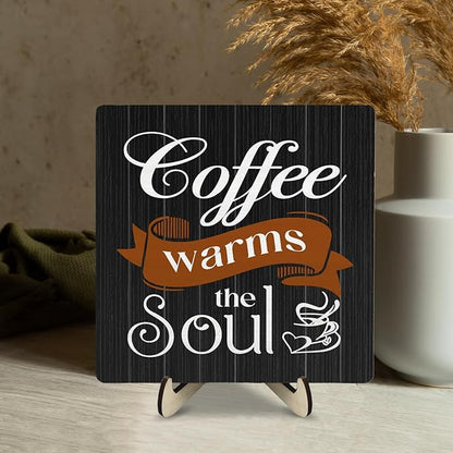 Coffee Bar Sign Plaque Decor, Coffee Bar Accessories, Rustic Wooden Tabletop - Image 7