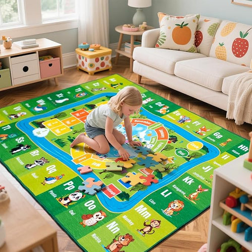 8'x 10' ABC Rug, Kids Rugs for Playroom Classroom Bedroom, Educational Learning by Junhejiamei