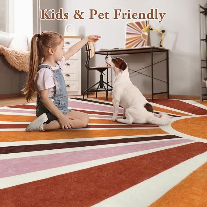 LIVEBOX Sun Boho Rug 5x7 Large Washable Retro Orange Rug - Image 4