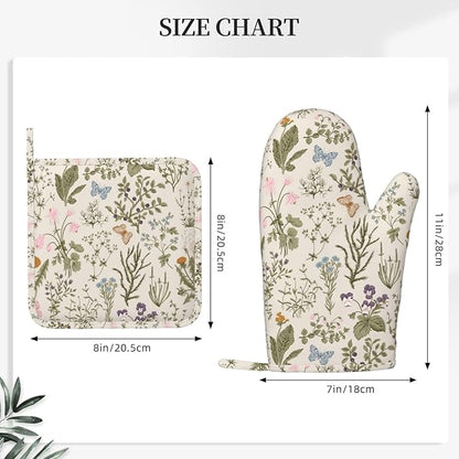 Vintage Wildflower Herbs Floral Rustic Butterfly Oven Mitts and Pot Holders - Image 3