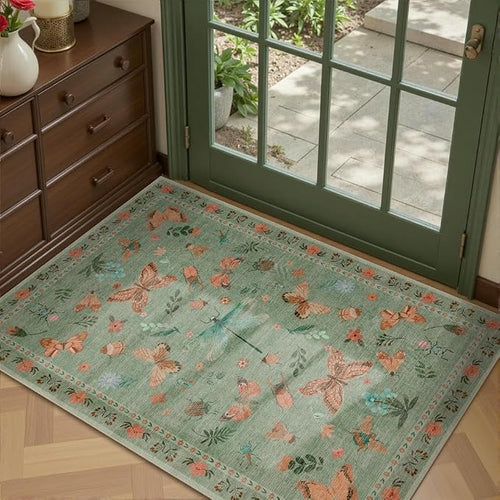 2x3 Washable Rug, Small Door Mat Floral Entryway Rug, Boho Front Door Mat by Rugxara
