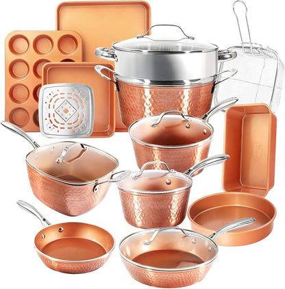 Gotham Steel Hammered 24 Pc Ceramic Cookware Set Nonstick, Induction Ceramic by GothamSteel