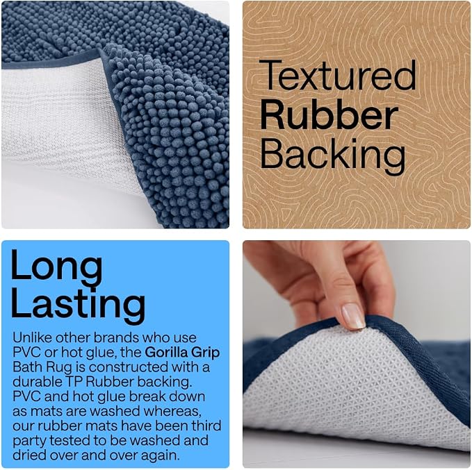 GORILLA GRIP Bath Rug Mat 70x24, Soft Absorbent Chenille, Quick Dry Microfiber - Image 3