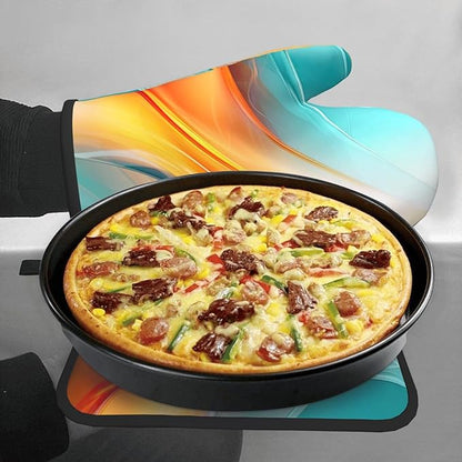Turquoise Orange Abstract Art Oven Mitts & Pot Holders Sets of 3, Heat - Image 3