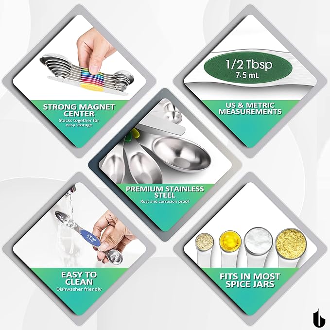 Urbanstrive Magnetic Measuring Spoons Set Stainless Steel, Dual Sided - Image 7
