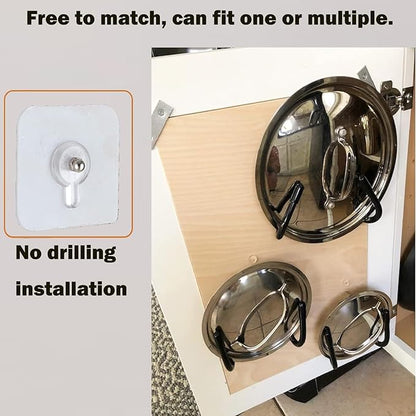 2 Pack Pot Lid Organizer Rack, No Drilling Adhesive Wall/Door Mounted Rustproof - Image 3