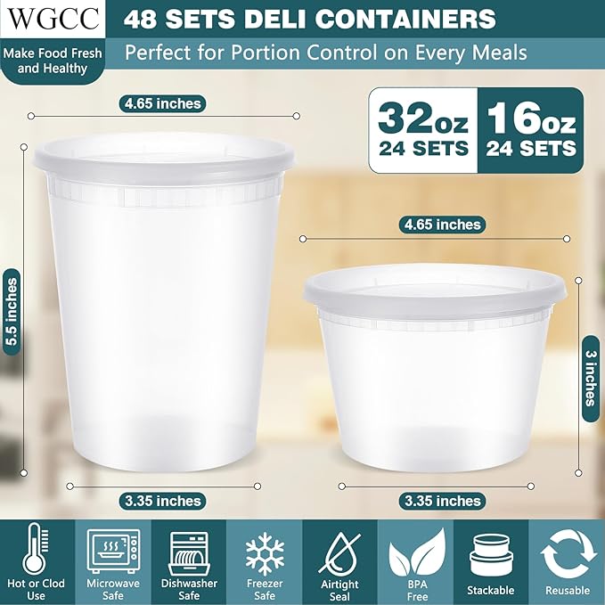WGCC Deli Containers with Lids 48 Sets- Disposable Soup Containers with Lids - Image 2