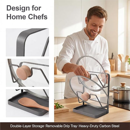 Space-Saving Carbon Steel Pot Lid Holder While Cooking, Double-Layer Kitchen - Image 3