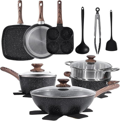 NEWBULIG 17-Piece Nonstick Cookware Set, Non-Toxic Pots and Pans by NEWBULIG