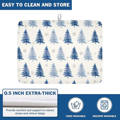 Winter Dish Drying Mat 18 x 24 Inch Blue Tree Dish Drying Pad Absorbent - Image 5