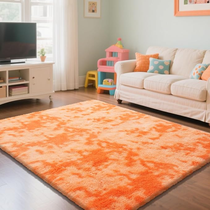 Mottling Orange Fluffy Rug Shag Area Rug, 4x6 Area Rugs by Yongyangjuxi