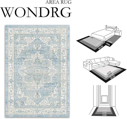 2x8 Washable Vintage Runner Rug Blue Oriental Hallway Kitchen Throw Rug Neutral - Image 2