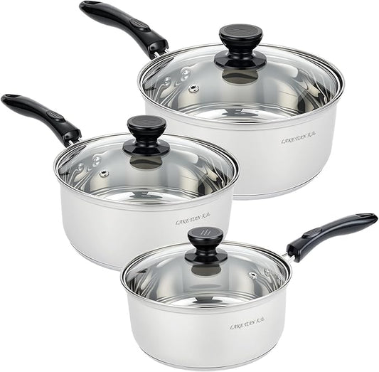 Stainless Steel Saucepan with Lid Set by HomeGood4Less