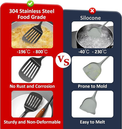 304 Stainless Steel Cooking Utensils Set, Solid Spoon, Spaghetti Spoon - Image 4
