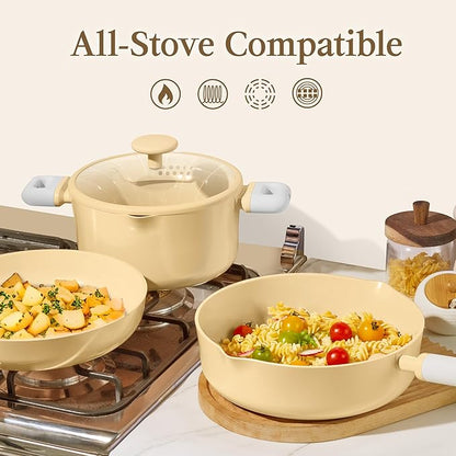 CAROTE Pots and Pans Set Nonstick, Ceramic Cookware Set, PFAS PTFE Free - Image 5