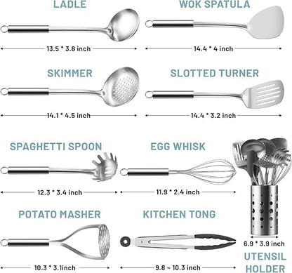 Pleafind Stainless Steel Cooking Utensils Set, Nonstick Kitchen Tools Set - Image 2