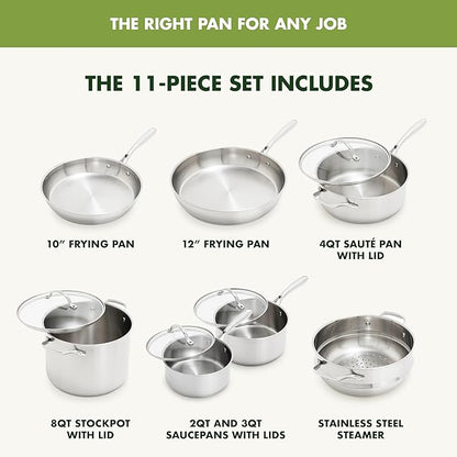 GreenPan Stainless Steel Cookware Set, 11 Piece, Induction Cookware, Dishwasher - Image 3