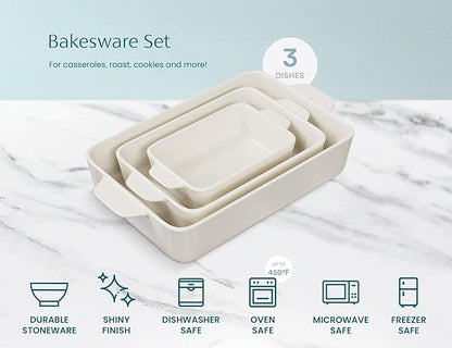 Kook Ceramic Bakeware Set, Rectangular Baking Dishes, - Image 6