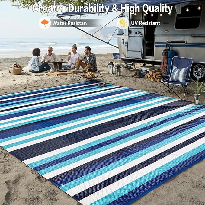 HUGEAR Outdoor Waterproof Rug 8'x10' Plastic Straw Rugs Washable Reversible - Image 4