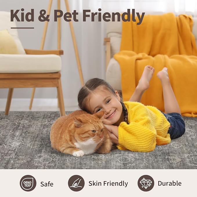 Rugxara 8x10 Area Rugs for Living Room, Large Washable Rug Vintage Retro Boho - Image 8