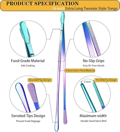 JETKONG 2 Pcs 16-Inch Stainless Steel Fine Tongs Extra Long Chopstick Tongs - Image 2