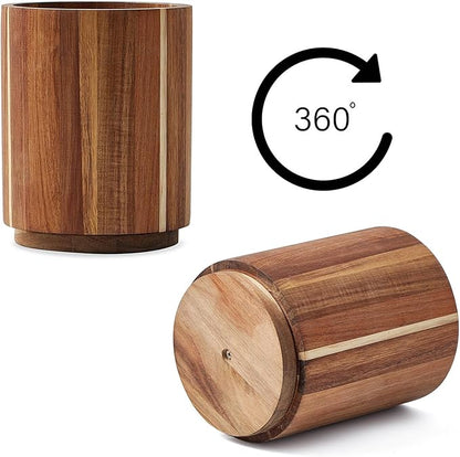 Acacia Wood Utensil Holder for Kitchen Counter, 360° Rotating 7.2" Wooden - Image 2