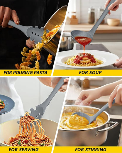 Silicone Pasta Fork and Soup Ladle Set, Heat Resistant Non Stick Kitchen - Image 5