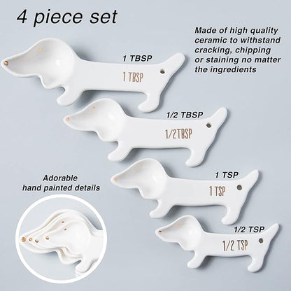 VOTUM White Dachshund Ceramic Measuring Spoon Set – Set of 4 Cute Weiner Dog - Image 2
