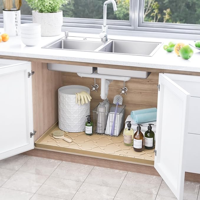 SIKADEER 31" x 19" Under Sink Mat Waterproof, Silicone Mat Kitchen Drawer Shelf - Image 2
