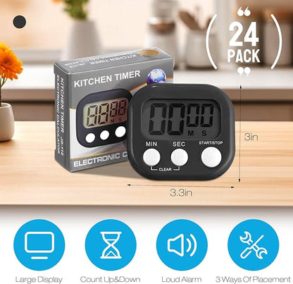 Leumoi 24 Pcs Digital Kitchen Timers Bulk Small Magnetic Timer On/Off Switch - Image 2