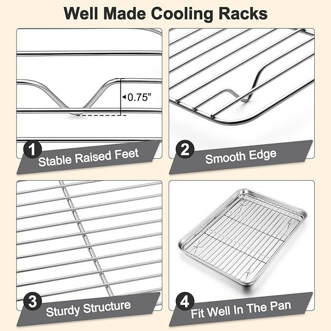 TeamFar Baking Sheet with Rack Set, 19.6/16/12.5 Inch Stainless Steel Cookie - Image 4