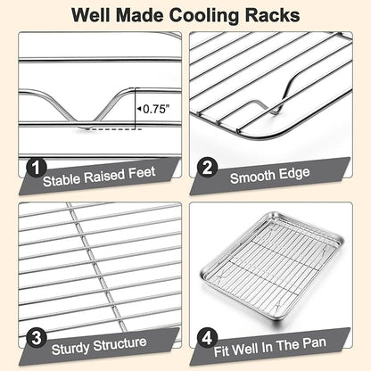 TeamFar Baking Sheet with Rack Set, 19.6/16/12.5 Inch Stainless Steel Cookie - Image 4