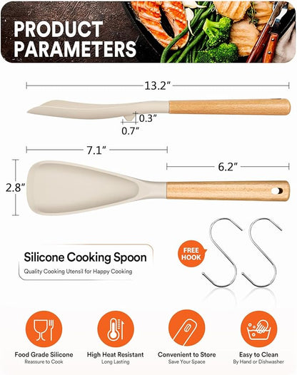Cooking Spoon for Nonstick Cookwares, Wood Handle Spoon for Mixing, and Scrape - Image 2