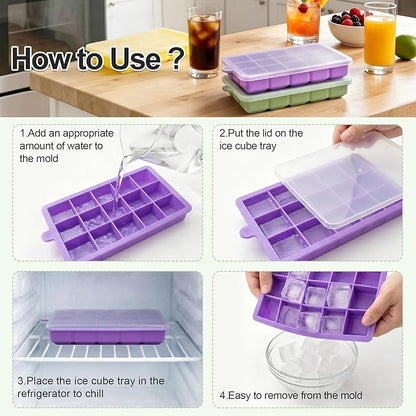 Silicone Ice Cube Trays with Lid, 4 Pack Easy Release Ice Cube Molds - Image 6