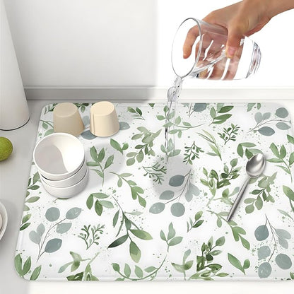 Spring Summer Sage Green Leaves Dish Drying Mat 18 x 24 Inch Spring Eucalyptus - Image 6