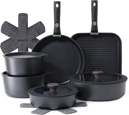 SENSARTE 17 Piece Pots and Pans Set, Nonstick Detachable Handle Cookware Set by SENSARTE